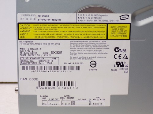NEC ND-3550A DVD R/RW & CD-R/RW Optical IDE Drive Black 16x 5.25" 043025WT2 - Picture 4 of 5