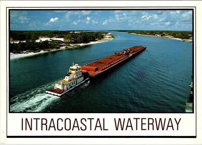Continental Postcard Intracoastal Waterway Boat Cargo Ship Aerial View