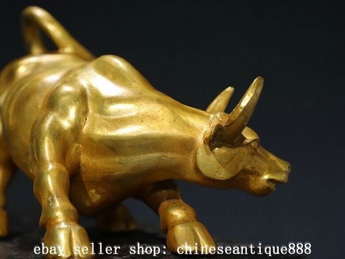 9.8'' Old Chinese Bronze Gilt Fengshui 12 Zodiac Cattle Ox Bull Animal Statue - 第 5/9 張圖片