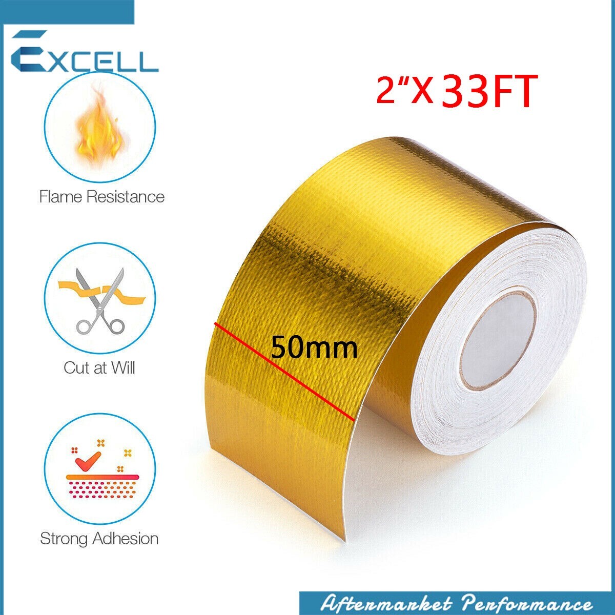 2" x 33FT Gold High Temperature Heat Shield Wrap Tape Self Adhesive Reflective