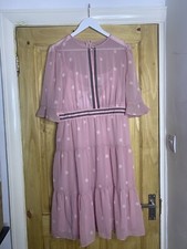 Gal Meets Glam Petite UK12 Pink Polka Dot Midi Tea Dress Tiered NWT BNWT New