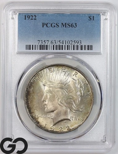 1922 Peace Dollar PCGS MS 63 ** Tough W/ Toning!