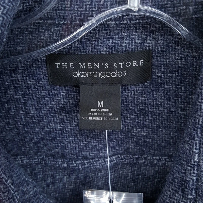BLOOMINGDALES Jacket Mens Medium Dark Blue Button Up Overshirt 100% Wool $248 image 3
