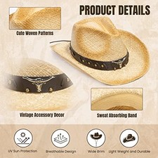 SIMPLICITY NEW WESTERN STYLE CLASSIC COWBOY STRAW HAT - NATURAL