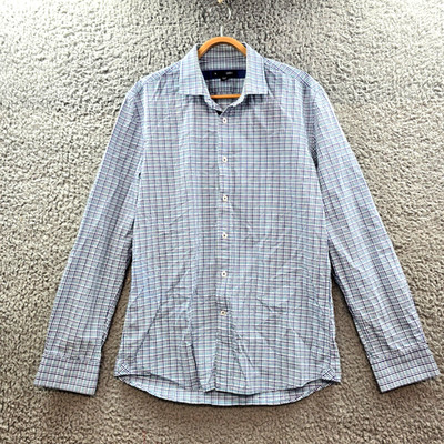 Saba Mens Shirt Size M Navy Blue White Green Check Long Sleeve Collared