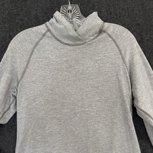 Lululemon Warm Your Core Pullover Women's 4 Gray White Striped Yoga Thumbholes - Picture 2 of 6