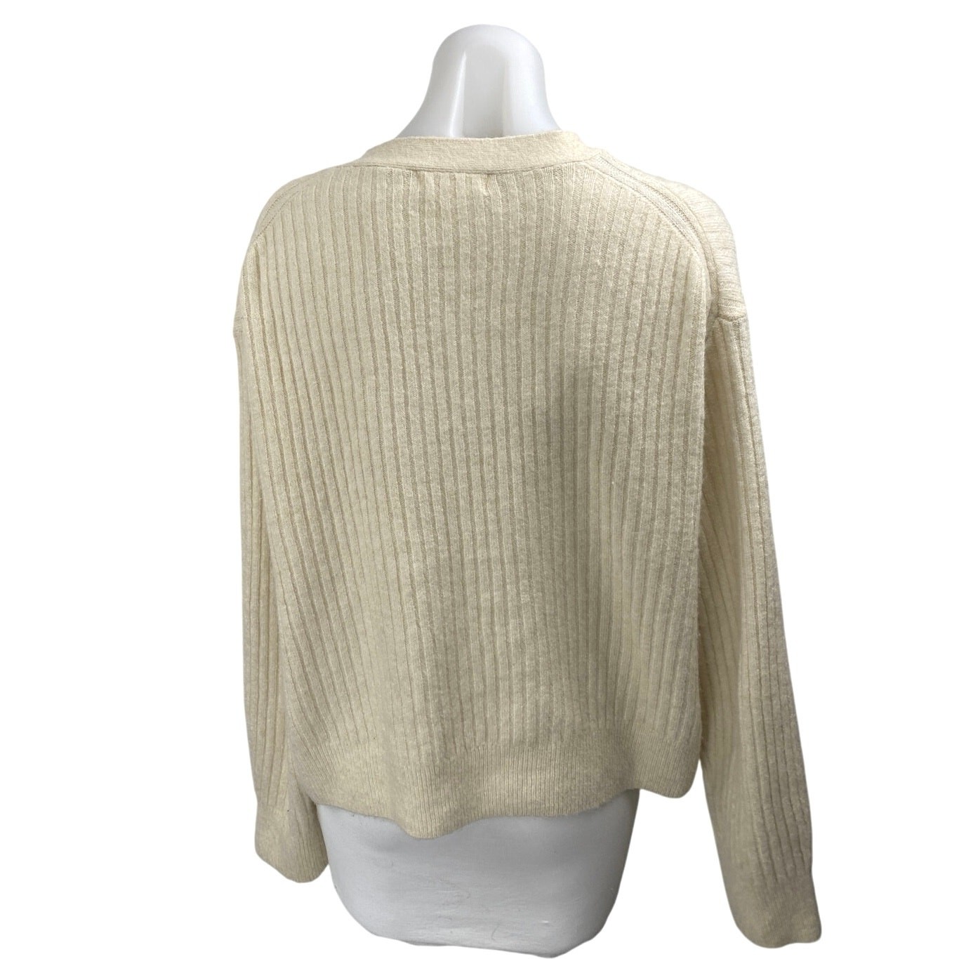 H&M Women's Cream White Wool Rib Knit Button Long Sleeve Cardigan Sweater Sz XL thumbnail 2