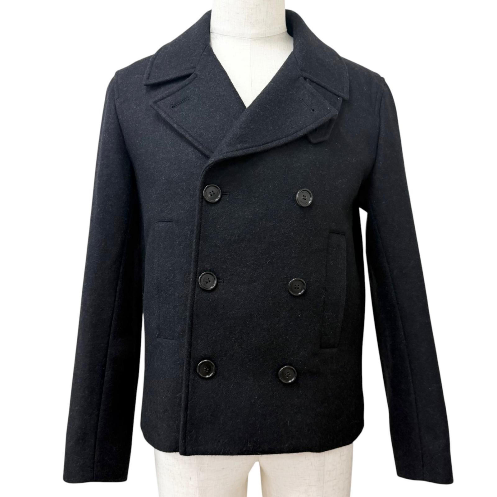 Great Dior HOMME pea coat Logo button double-breasted Charcoal gray