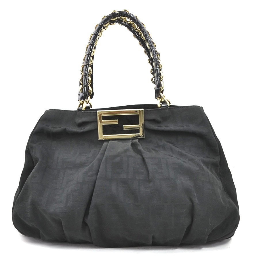 Borsa a tracolla originale FENDI Zucca Mia in tela di nylon nero/pelle brevet...