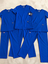 3 Pairs of Cherokee Workwear Revolution Women  s Royal Blue Scrub Sets Size XS/S