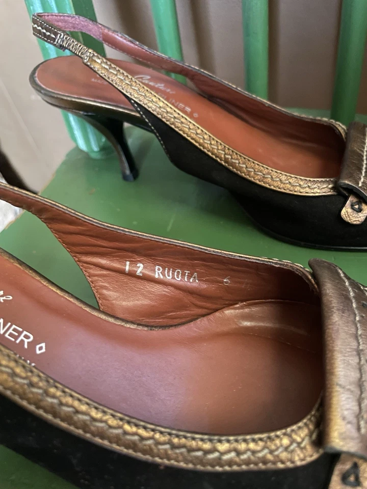 "Tacones Donald J Pliner Couture para mujer Ruota 6 M negro y bronce honda trasera 2""" Foto 3 de 4