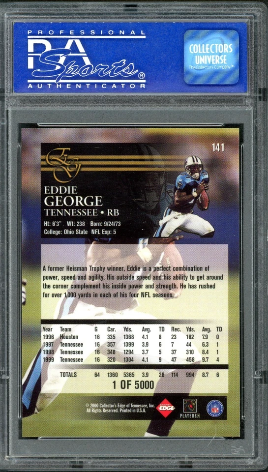 2000 Collector's Edge Graded - Eddie George #141 Uncirculated /5000 PSA 9 - Image 2 of 2