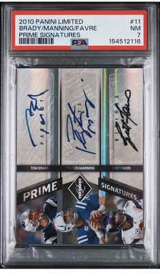 2010 PANINI TRIPLE AUTO BRETT FAVRE PEYTON MANNING TOM BRADY 4/5 PSA 7 AUTOGRAPH