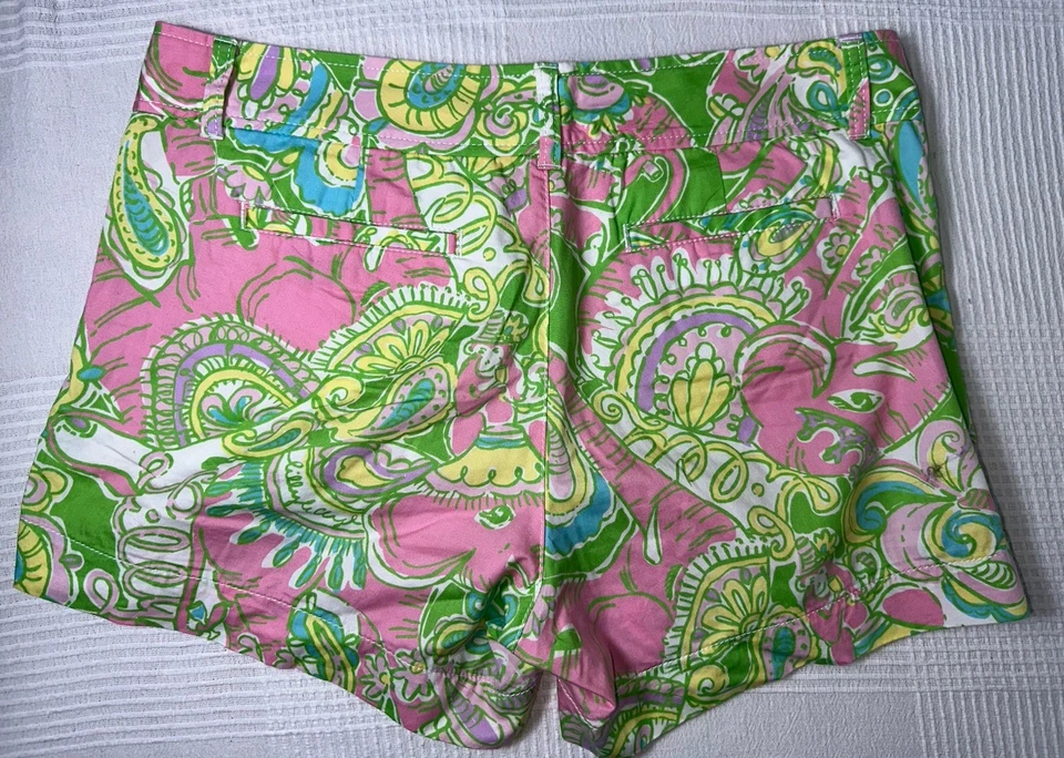 Shorts de malha feminino Lilly Pulitzer Callahan rosa verde paisley tamanho 10 4” - Imagem 2 de 4