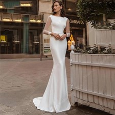 Elegant Long Sleeves Wedding Dresses Satin Mermaid Bridal Gowns Party Vestidos