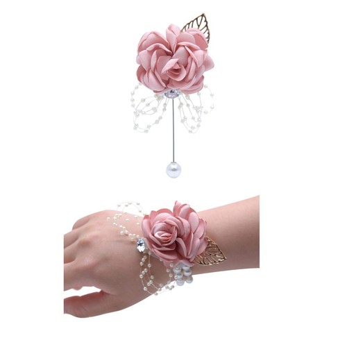 Wedding Wrist Corsage Brooch Set Flower Bead Bracelet Bridesmaid Prom Party JW72 - Picture 1 of 7
