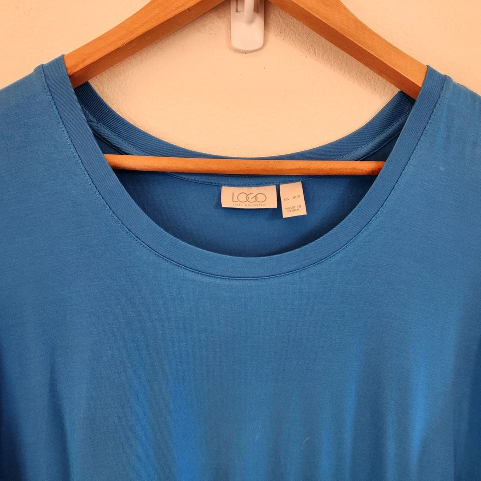Vestido midi sin mangas tejido suave LOGO by Lori Goldstein azul para mujer XLP informal costero Foto 4 de 4