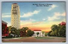 Postcard Michigan Ann Arbor University of Michigan Mall Linen Unposted O880
