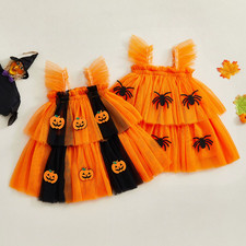 Toddler Baby Girls Tulle Dress Halloween Pumpkin/Spider Patch Layered A-Line Dre