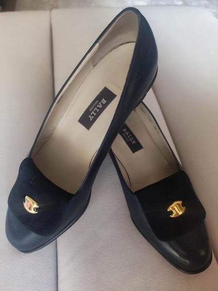 Women Bally Heels Navy Leather 37.5 #5KUI