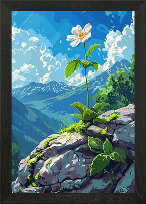 Berg Blumen Landschaft Digital A Gerahmtes Wandbild Poster Leinwanddruck Bild