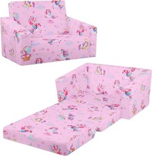 Kids Sofa Bed,2-in-1 Flip Out Kids Couch,Folding Toddler Chair with Pocket,Conv
