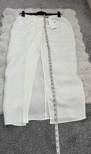 Ecru Zara Knotted Pleated Wrap Linen Blend Midi Skirt - M - Picture 18 of 23
