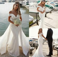 Mermaid Wedding Dress Detachable Train Off Shoulder Lace Appliques Bridal Gowns