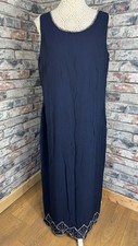Vintage Women’s Navy Blue Sequin Beaded Chiffon Maxi Dress Size UK 18 Occasion