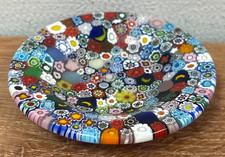 Murano Millefiori 2.75” Round Multicolor Merged Glass Art Mini Tray Plate