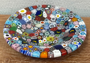 Murano Millefiori 2.75” Round Multicolor Merged Glass Art Mini Tray Plate