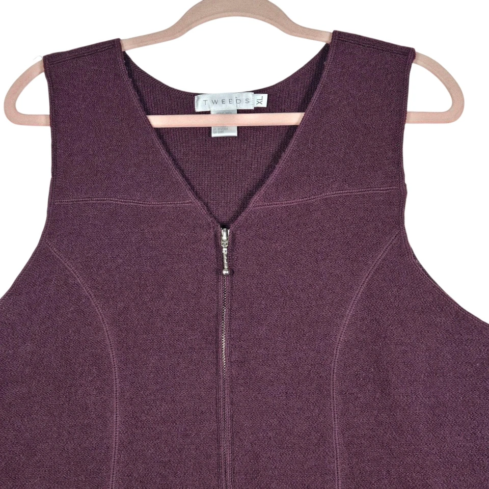 Chaleco Suéter Tweeds Mujer XLarge Púrpura 100% Lana Cremallera Frontal Cuello en V Sin Mangas Foto 2 de 4