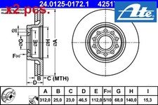 X2 PCS FRONT BRAKE DISC SET LEFT & RIGHT 24.0125-0172.1 ATE I