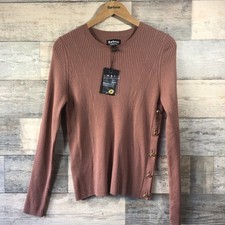 Barbour Int?l Dusky Pink ?Velocete? Ribbed Knit Button Side Jumper Size 14 BNWT
