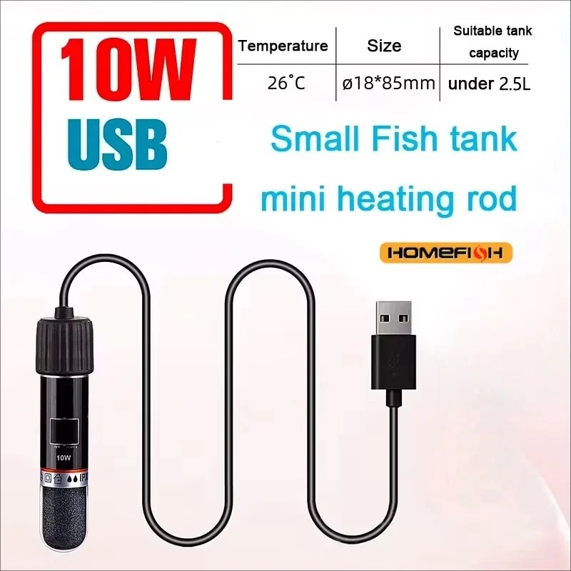 USB Mini Aquarium Fish Tank Heater Thermostat Submersible Heater LED Heating Rod
