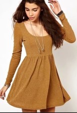Free People Day & Night Gold Metallic Long Sleeve Babydoll Mini Dress Women’s XS