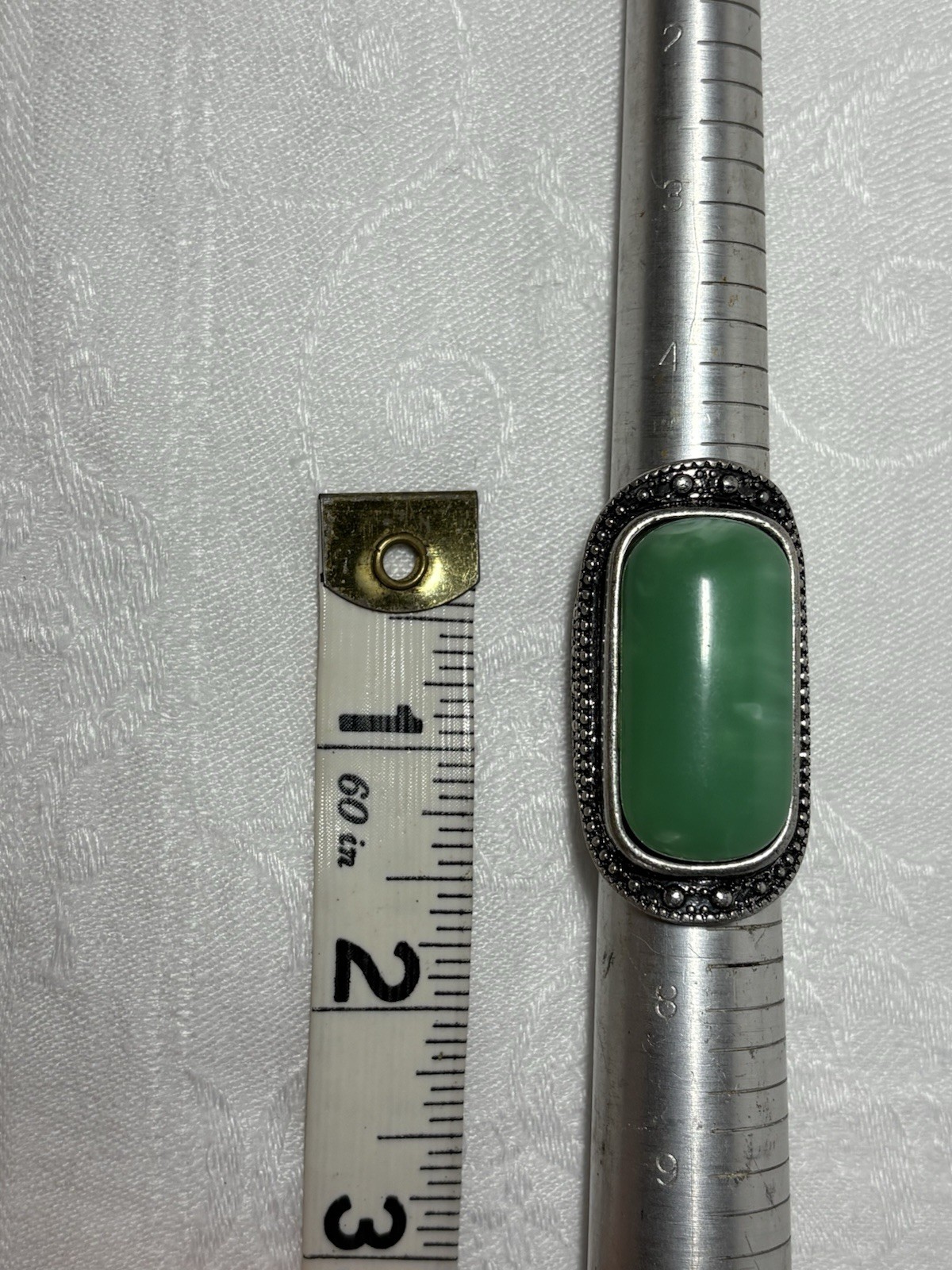 Silver Tone Jade Green Statement Ring - image 5