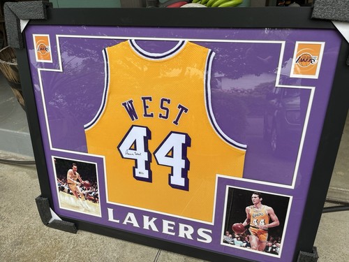 JERRY WEST SIGNED/AUTOGRAPHED 35x43 Custom Framed LAKERS Jersey Beckett