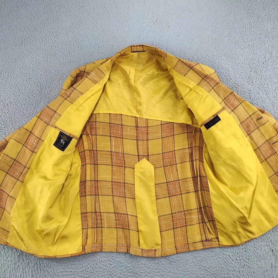 Blazer De Colección Hart Schaffner & Marx Hombres 44R Grande Amarillo Cuadros 3 Botones EE. UU. AÑOS 70 Foto 3 de 4