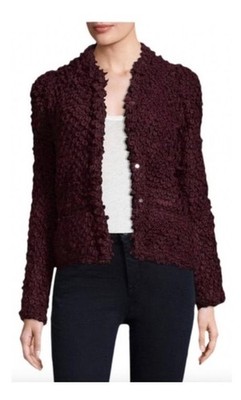 IRO Burgundy Loop Stitched Knit Jacket Blazer Sz 36 Small MSRP 545