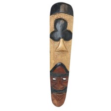 Wooden Mask Wall Decor Hand Carved Tribal Tiki Art Decor Vintage 18"