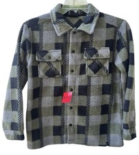 Quiksilver Fleece Boy  s Medium 10-12 Shacket Jacket Gray Plaid Snap Front New
