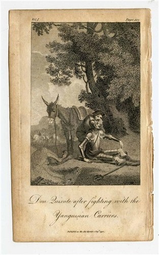 Don Quixote's Copper Plate Engraving 1792 After Fighting the Yanguesian Carriers