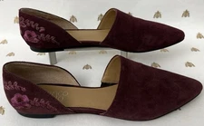 Franco Sarto Sanora Pointed Toe Burgundy Suede D'Orsay Embroidered Floral 7M