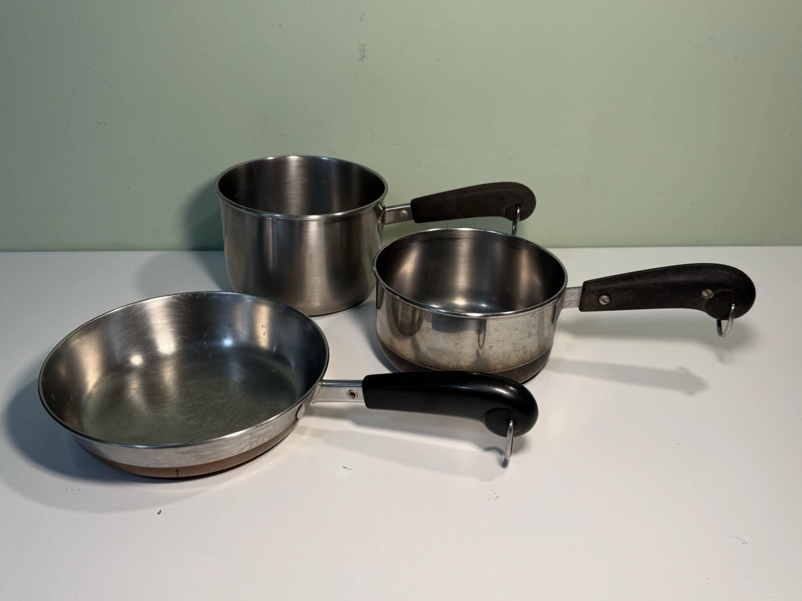 Revere Ware Pots Set of 3 - Copper 1 Qt & 1.5 Qt Sauce Pots & 7” Skillet Fry Pan