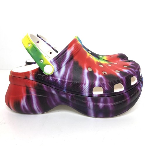 Crocs Classic Bae Tie Dye Rainbow Clogs Sole Platform Multicolor Women's 8 RARE! - Picture 4 of 11
