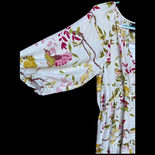Maison Tara Kleid Damen Größe 12 Blumenmuster fließend Stufen Midikleid NEU Gürtel fehlt - Bild 5 von 8