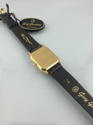 Montre Vintage GUY GOSARD En Or 18K - Mouvement à Quartz, Boîtier Et Cadran Jaune, Bracelet Cuir Marron - Années 2000