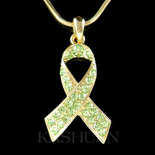 Green Lymphoma made with Swarovski Crystal Lyme Newtown STD Ribbon Gold Necklace - 第 1/1 張圖片