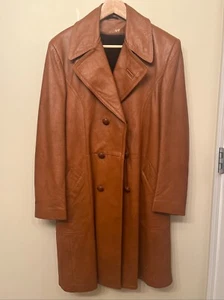 Vintage 1970s Men's LEATHER Trench Coat Jeno de Paris Medium 38 Golden Brown Tan